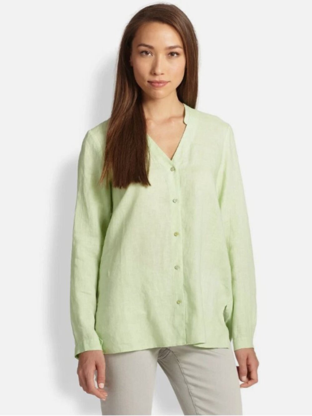 Eileen Fisher Garment-Dyed Organic Handkerchief Linen Shirt Mint Green Size L